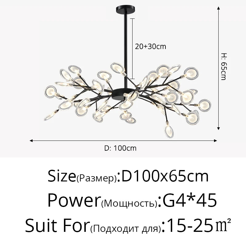 Nordic Firefly LED Chandelier – 9 to 54 Heads, Black or Gold