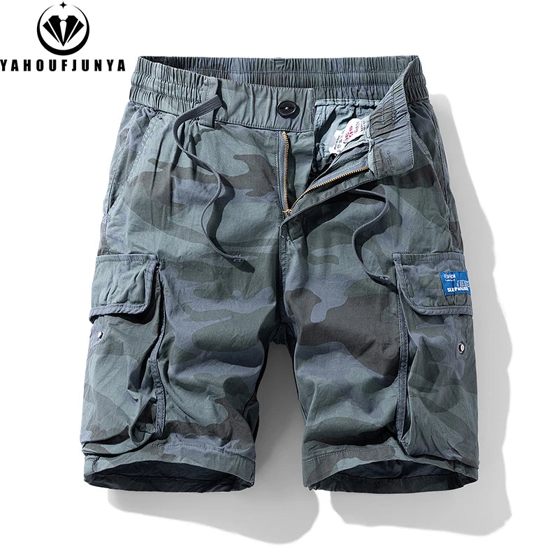 New Men's Summer Outdoor Leisure Camouflage Comfortable Shorts Men Elastic Waist Loose Straight High-Quality Design Shorts Male