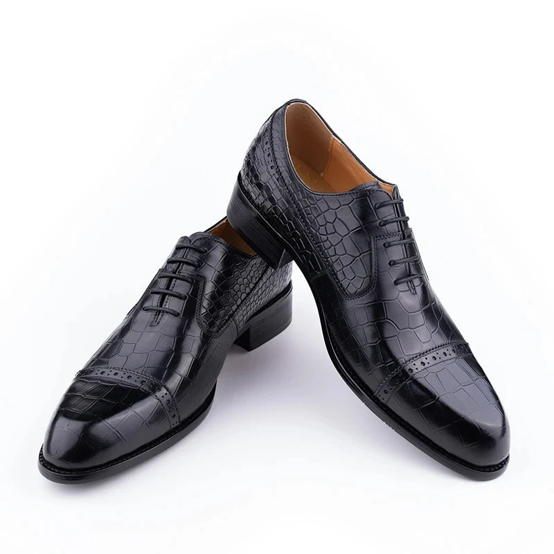 PRINT LUXE - Men's Genuine Leather Oxford Dress Shoes - Formal Evening Office