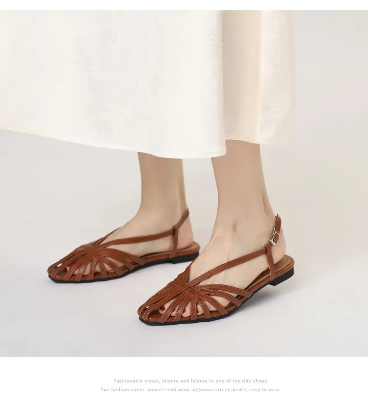 ZAROY Narrow Band Women Flat Sandals Large Size Designer Brand Banquet Wedding Shoes Summer Hollow Beach Gladiator Sandals