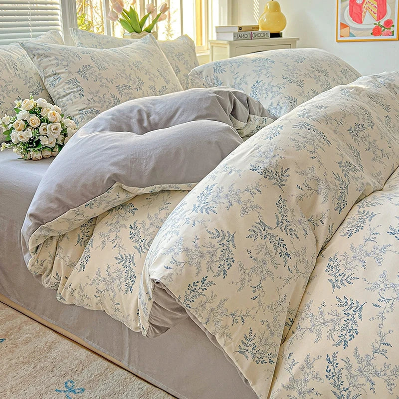 FLORAL DOUBLE YARN DUVET COVER - Washed Polyester, 14 Patterns - Soft Nights