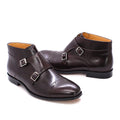 DOUBLE BUCKLE MONK STRAP BOOTS - Men's Genuine Calf Leather Ankle Boots Retro Cowboy Style - Black & Brown