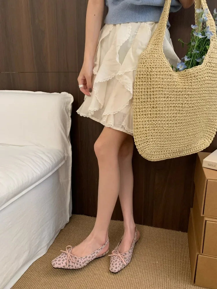 Summer Polka Dot Butterfly-knot Women Sandals Comfort Slip On Slingbacks Mules Shoes Ladies Dress Street Style Low Heel Shoes