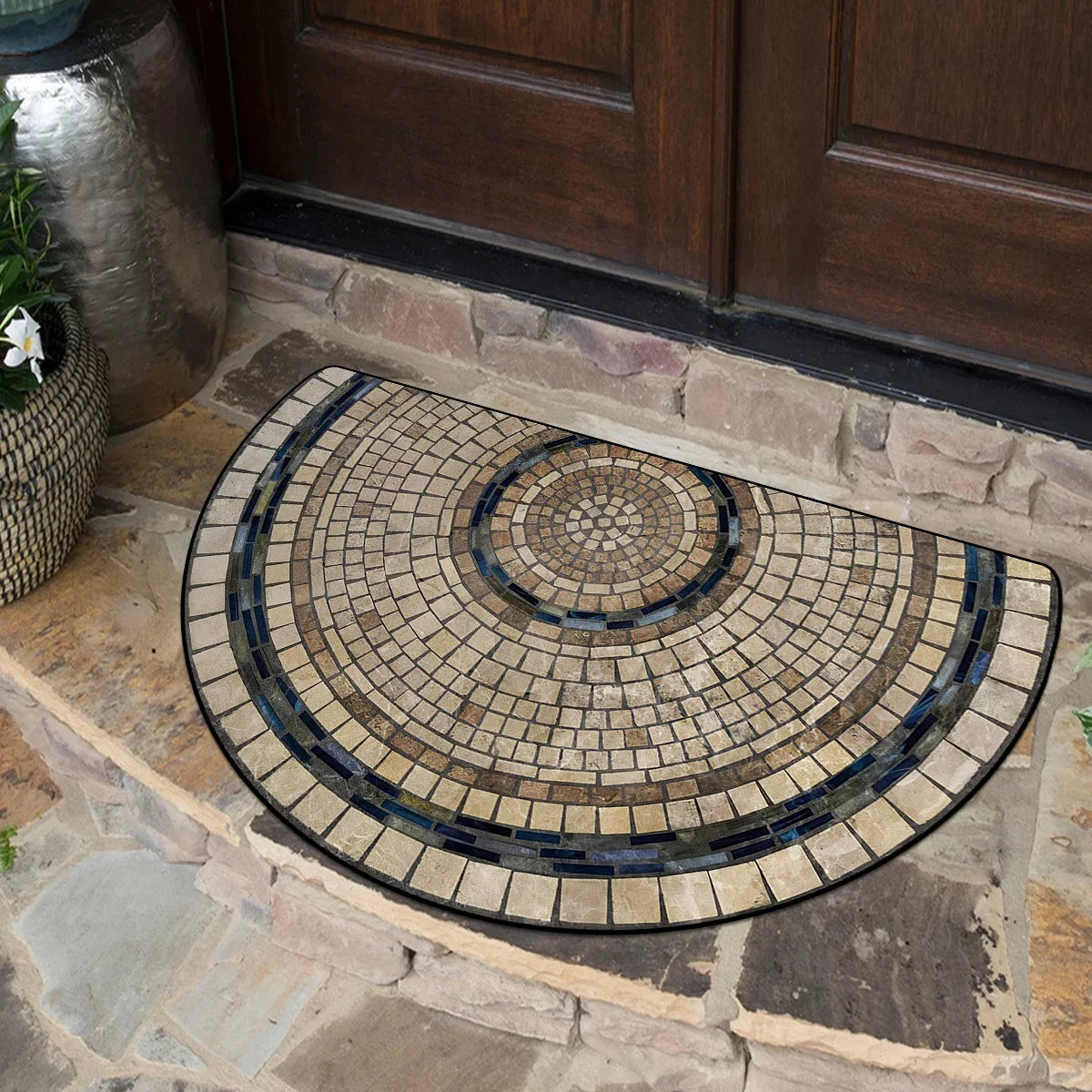 FLORAL SEMI-CIRCLE DOORMAT - Short-Loop Polyester, 8 Patterns & 9 Sizes - Soft Entries