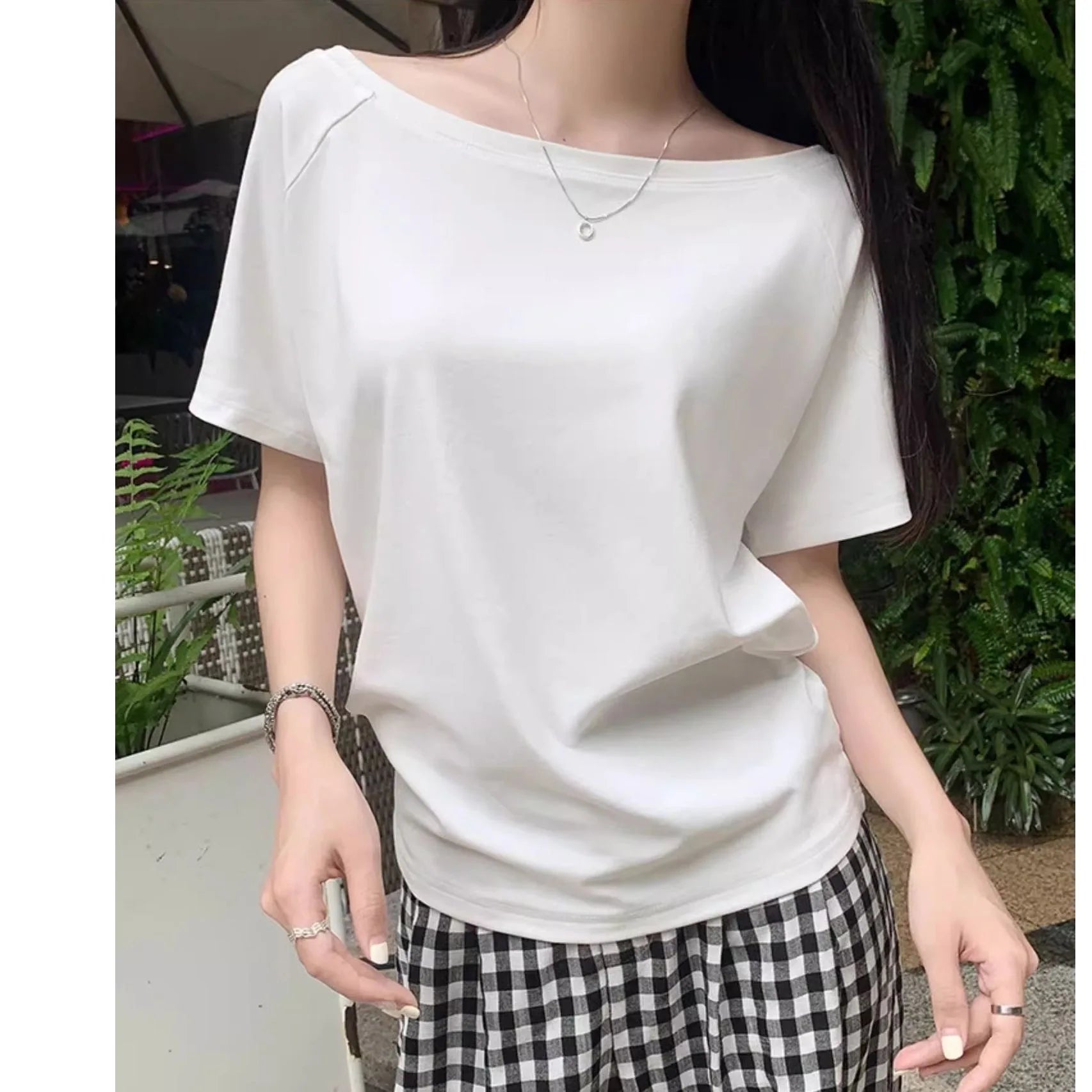 Autumn Winter One Shoulder Cotton Long Sleeve Slanted Shoulder Women's Clothing Style Inner Wide Truffle Shoulder Base Shirt