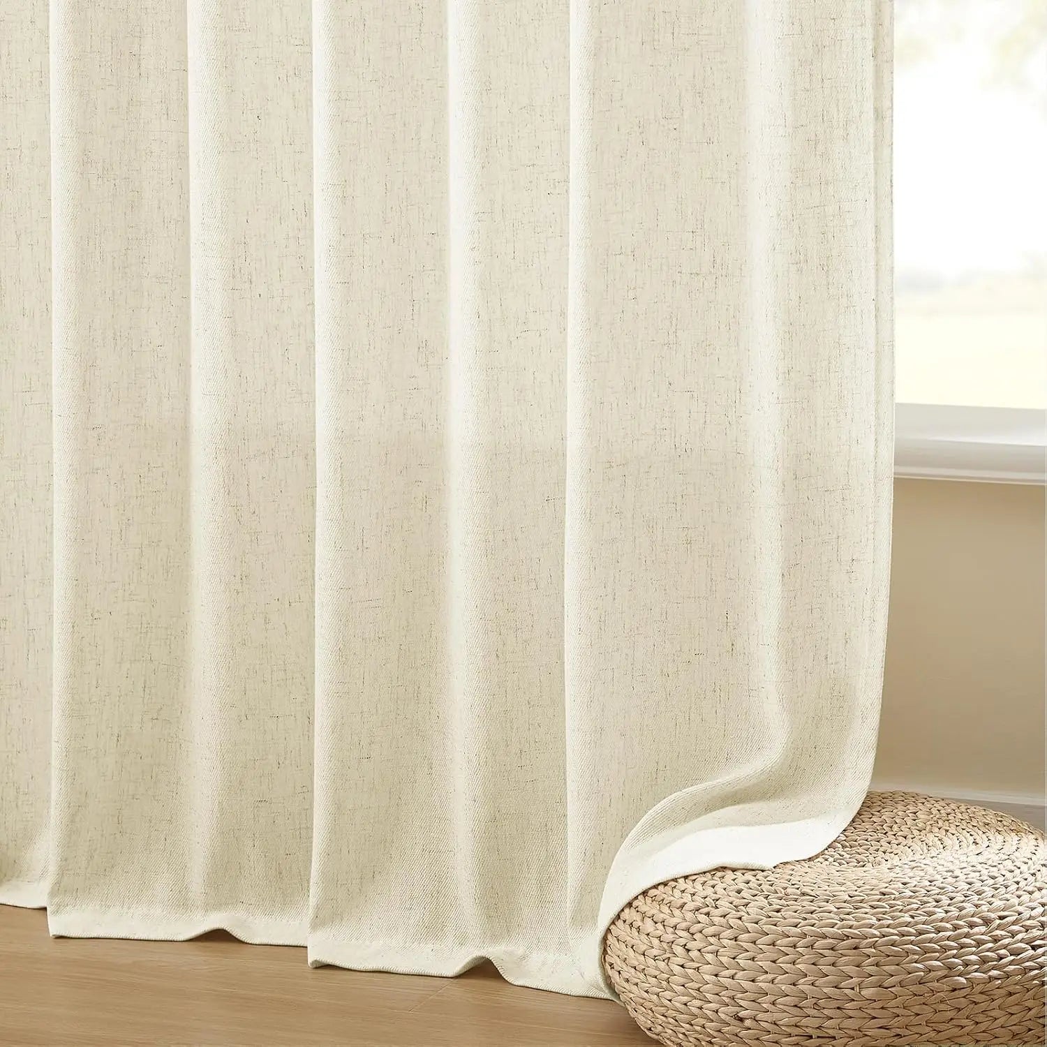 PINCH PLEAT LINEN CURTAINS - Heavy 280gsm Semi-Sheer Panel - Structured Drape, Quiet Rooms
