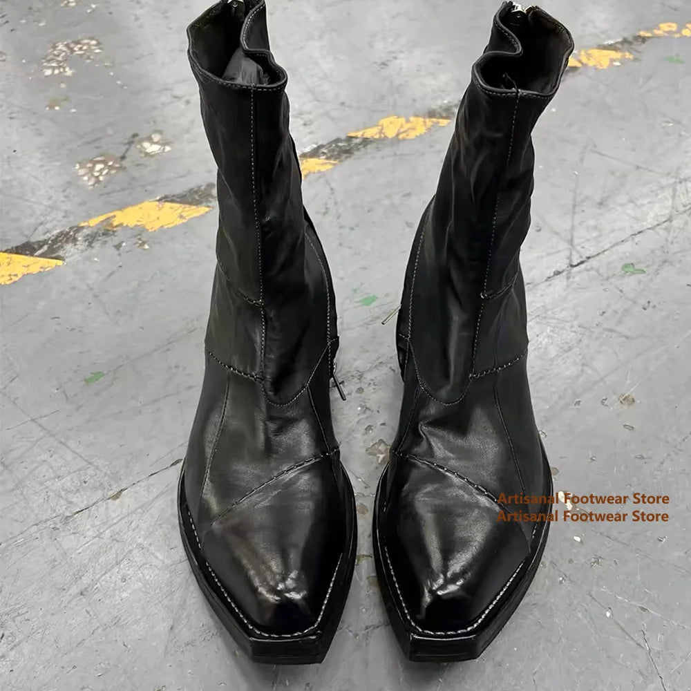 Men's Retro Chelsea Boots - Pointed Toe Zipper Height Increasing British Style