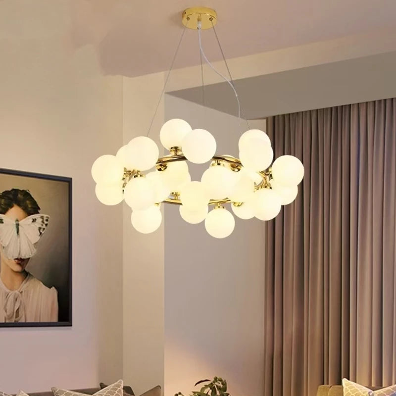 Glass Ball Chandelier – Gold/Black, 8–45 Heads, Scandinavian