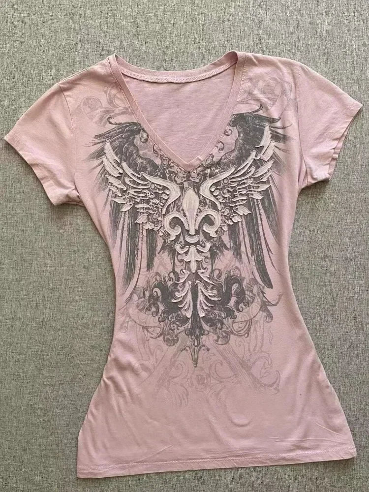 Gothic Subculture Skull Graphic Print T-Shirts Women Y2k Vintage High Street Short Sleeve Tees Harajuku Punk Grunge Fashion Tops
