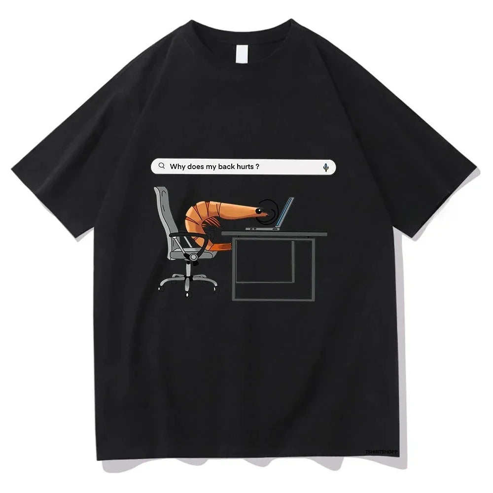 Why Does My Back Hurts Funny Shrimp Printed TShirts Women Round Neck Short Sleeve Tshirt Clothing Vintage Summer Casual Clothing