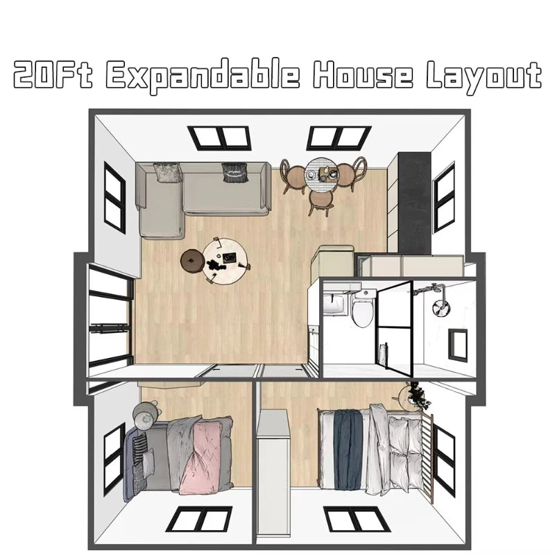 Black Expandable Container House 20Ft 40Ft - Modern Farmhouse Prefab 2-5 Bedroom