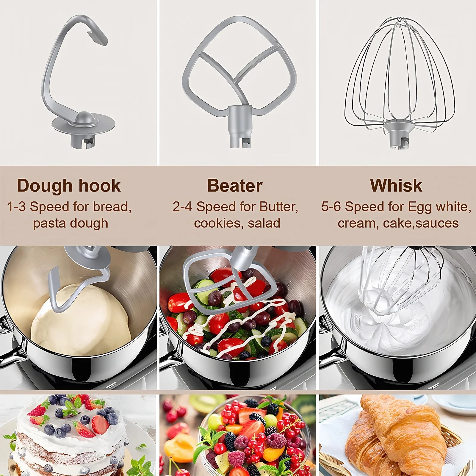 1500W Stand Mixer 6.5L - 6-Speed Kitchen Food Mixer LED