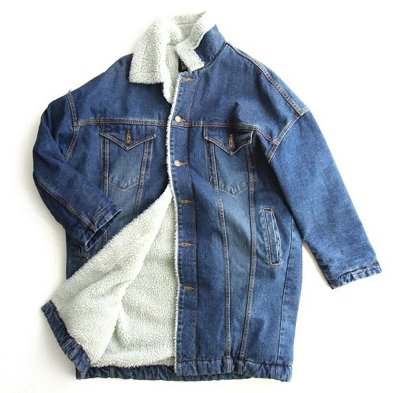 Long Denim Coat - Thick Winter Jacket