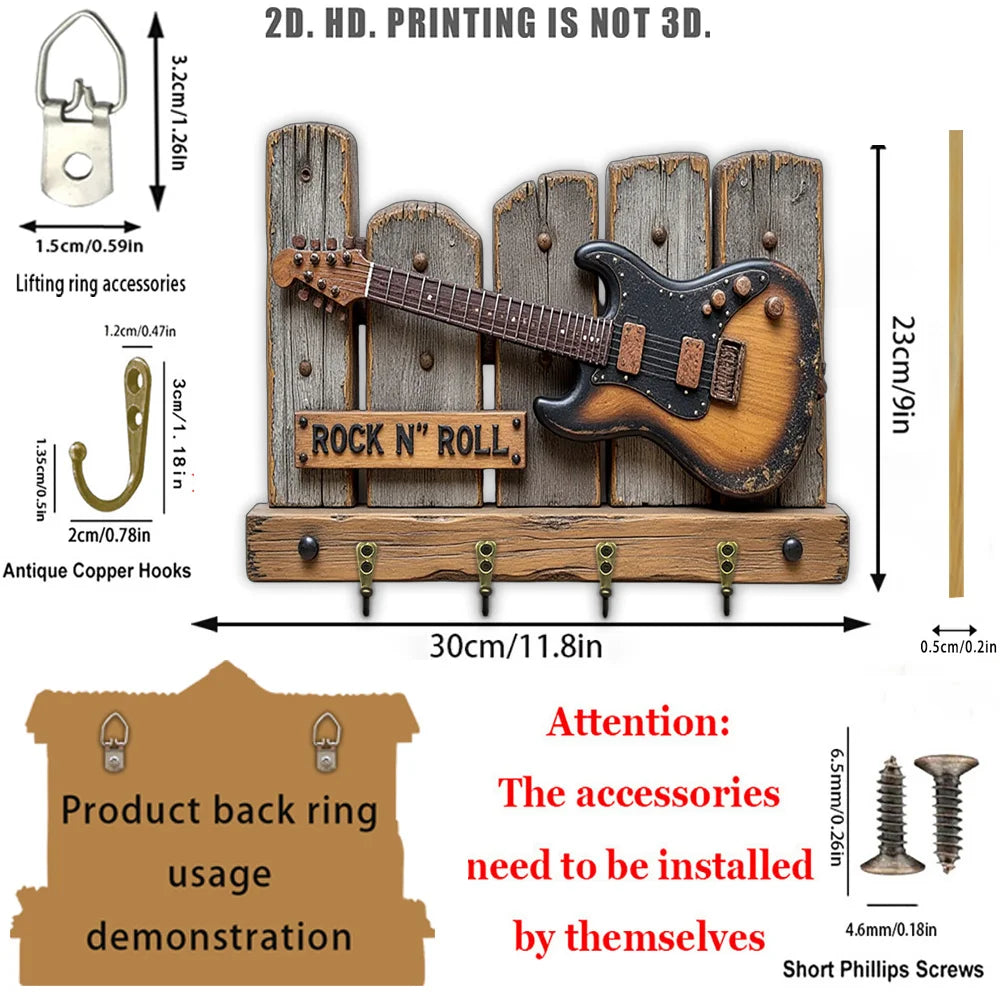 Guitar Key Holder - Wooden - Music Room