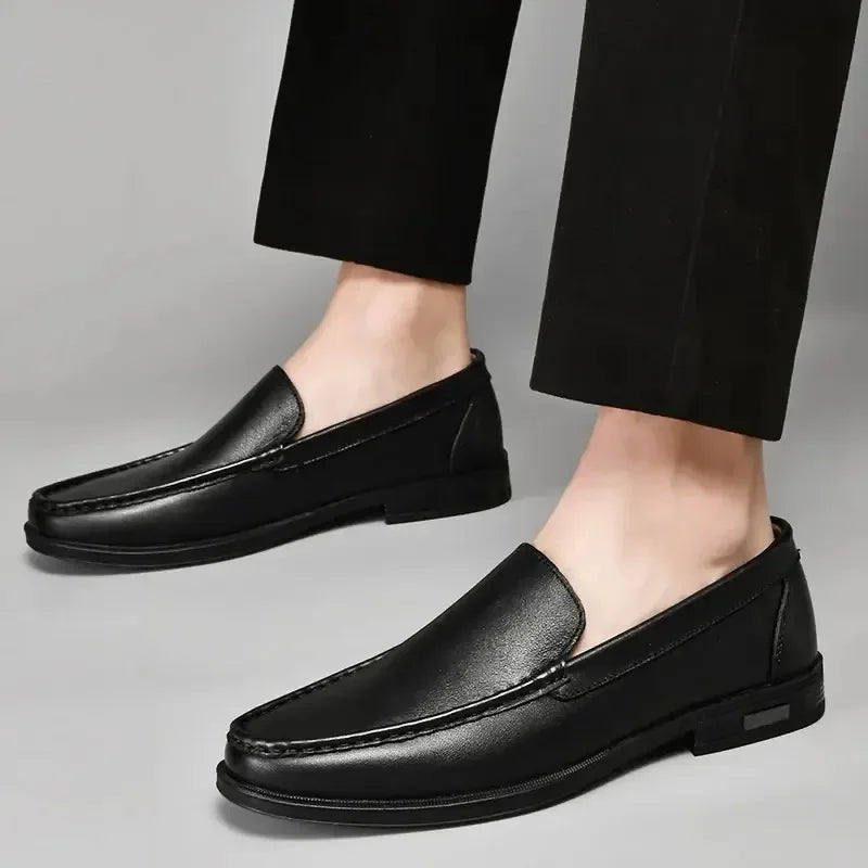 Men's Leather Moccasin Slip-On Loafers - Classic Business Casual Driving Shoes Big Size