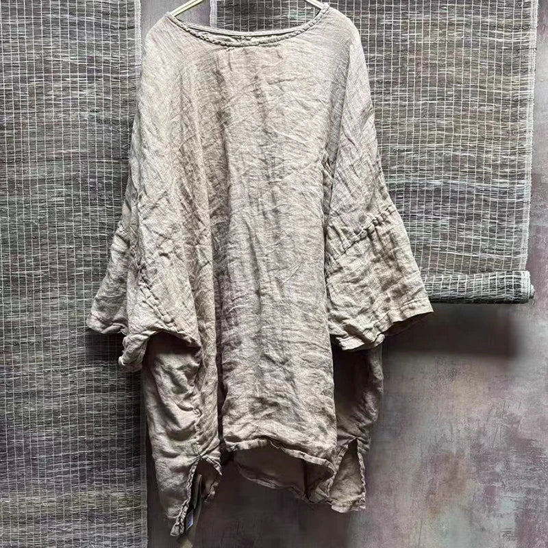 Spring Summer Arts Style Women O-neck Batwing Sleeve Casual Tops Tees Good Quality Cotton Linen Vintage Loose Long T-shirt T2513