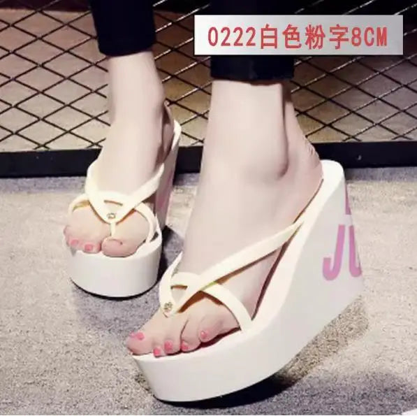 Platform Wedges Sandals Wedges Flip Flops High Heel Sandals Slippers White Beach Sandals Bohemia Flip Flops Pink size 32--43