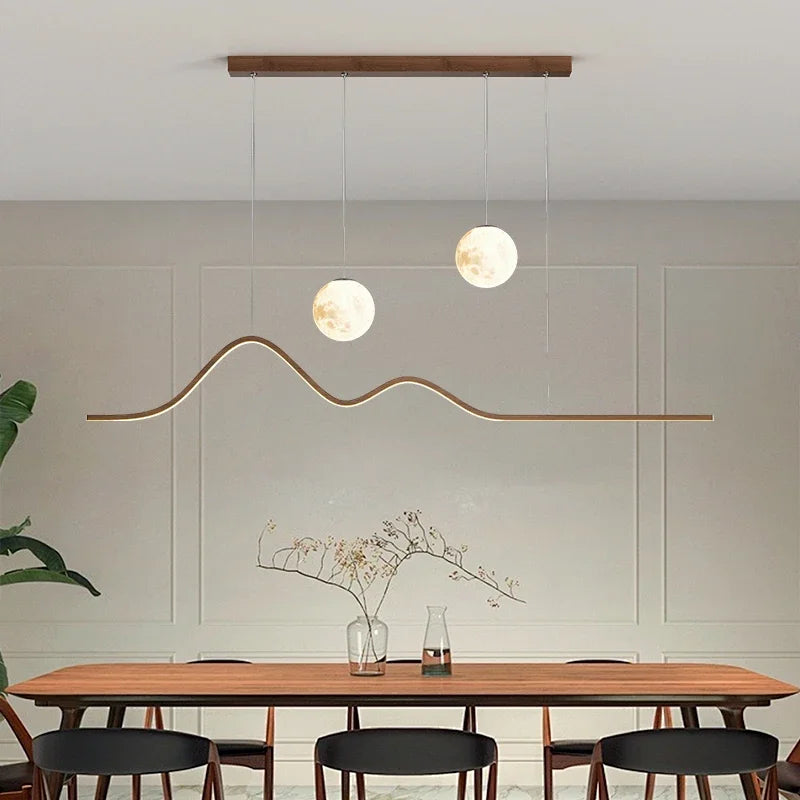 LED Wood Moon Pendant Light 120cm – Dimmable, Remote Control