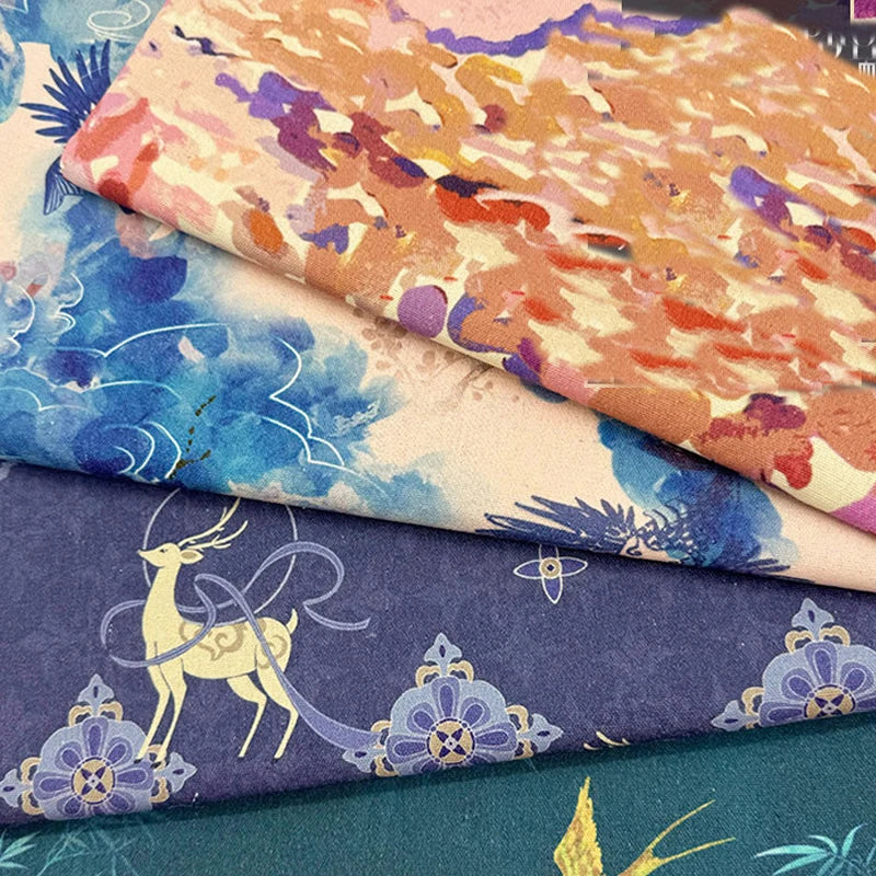 ORIENTAL PRINT COTTON LINEN FABRIC - Brocade Woven by the Meter - Bold & Breathable