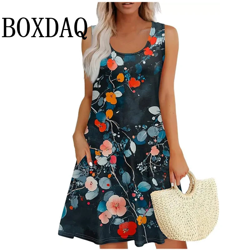 Vintage Floral Pattern Sundresses For Women Summer Casual Tank Flower 3D Print Dress Loose Plus Size Sleeveless Dresses 8XL 9XL