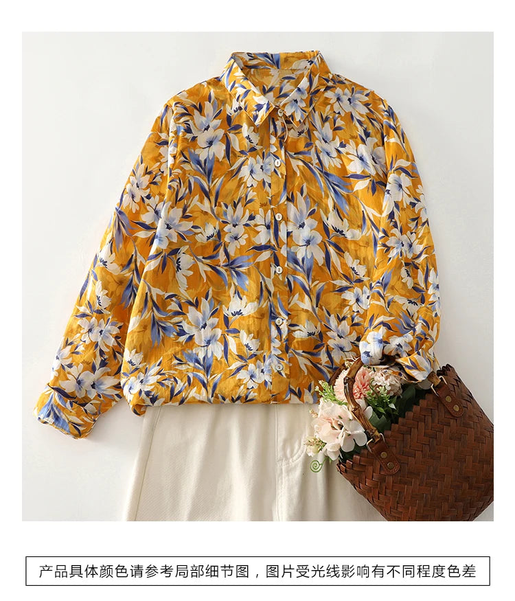 PRINTED LOOSE BLOUSE - Polo Neck, Full Sleeve, 15 Colors - Soft Season