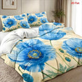 BLUE POPPY - Nordic Floral Duvet Cover Set - Modern, Breathable & Skin-Friendly
