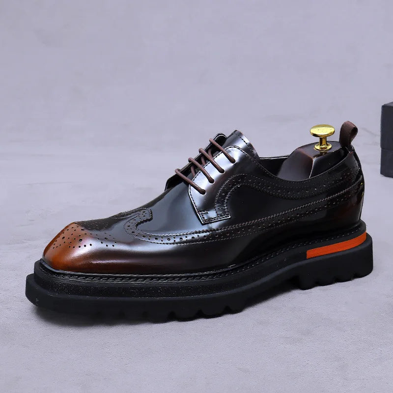 Men's Cowhide Brogue Oxford Chunky Lug Sole - Lace-Up Dress Shoes EU 37-46