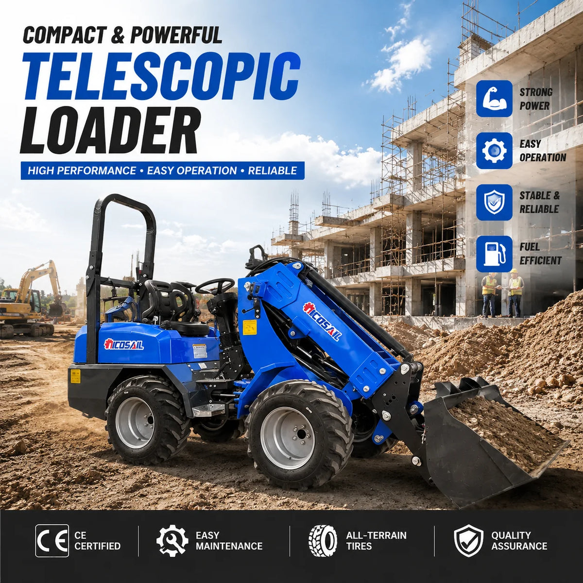 Nicosail ZL918 Mini Wheel Loader - 800 kg - 12 km/h