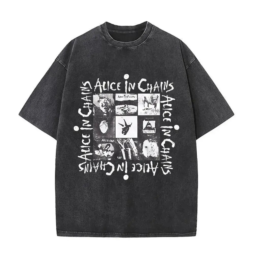 New in Top & Tees Men's T-Shirt Camisetas Rock Band Alice in Chains Dirt Washed Vintage Short Sleeved Round Neck Y2k T-shirt