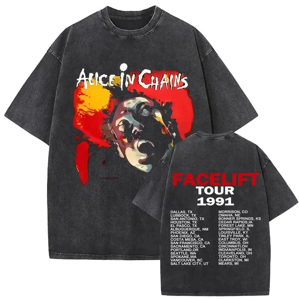 New in Top & Tees Men's T-Shirt Camisetas Rock Band Alice in Chains Dirt Washed Vintage Short Sleeved Round Neck Y2k T-shirt