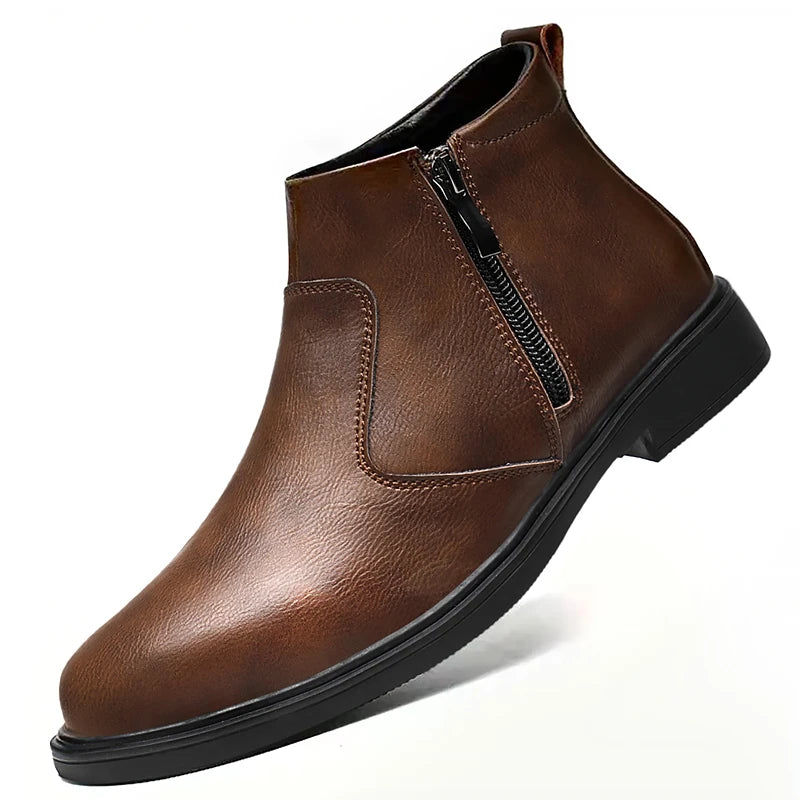 UPTOWN ZIP - Men's High-Top Leather Chelsea Boots - Side Zipper, Business Casual