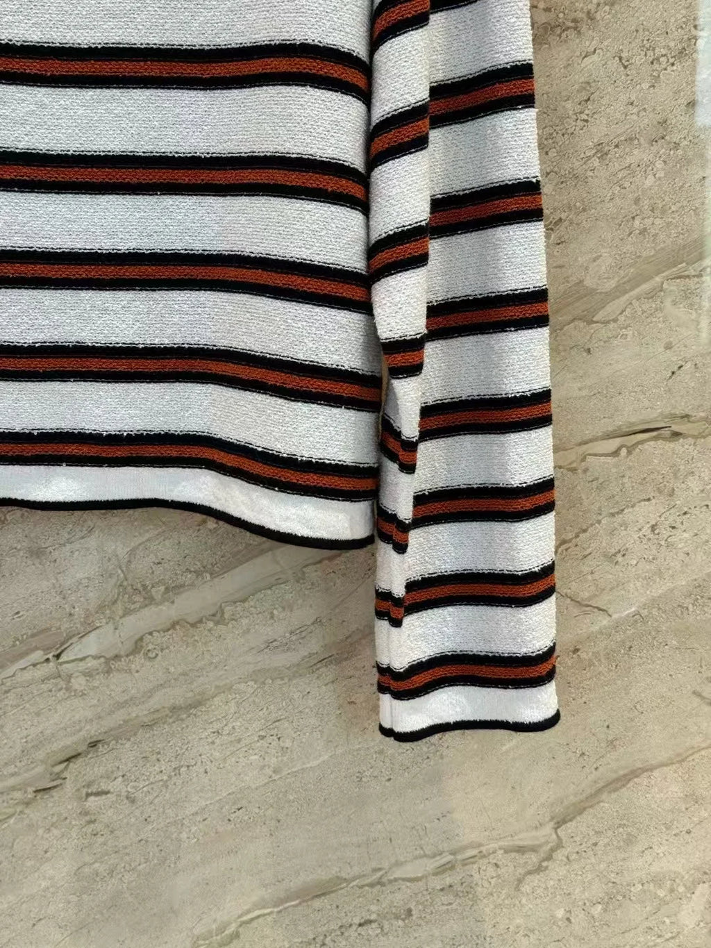 Women's Retro Striped Long Sleeve Polo Shirt Soft Fabric Horizontal Early Spring Collection C26 high version