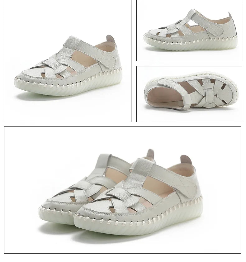 New patches gladiator sandals women's handmade bohemian shoes big size 43 woman real leather sandal ladies patchwork strap flats
