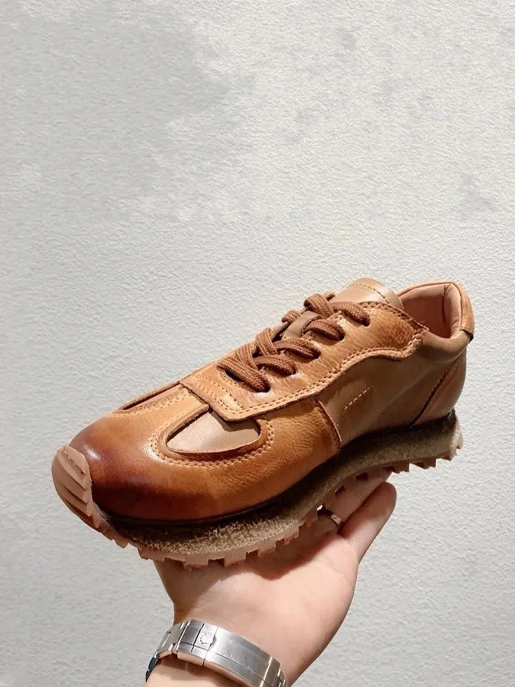RETRO LIFT - Men's Genuine Leather Platform Sneakers - Retro Lace Up, Height Increasing, Skateboard Style