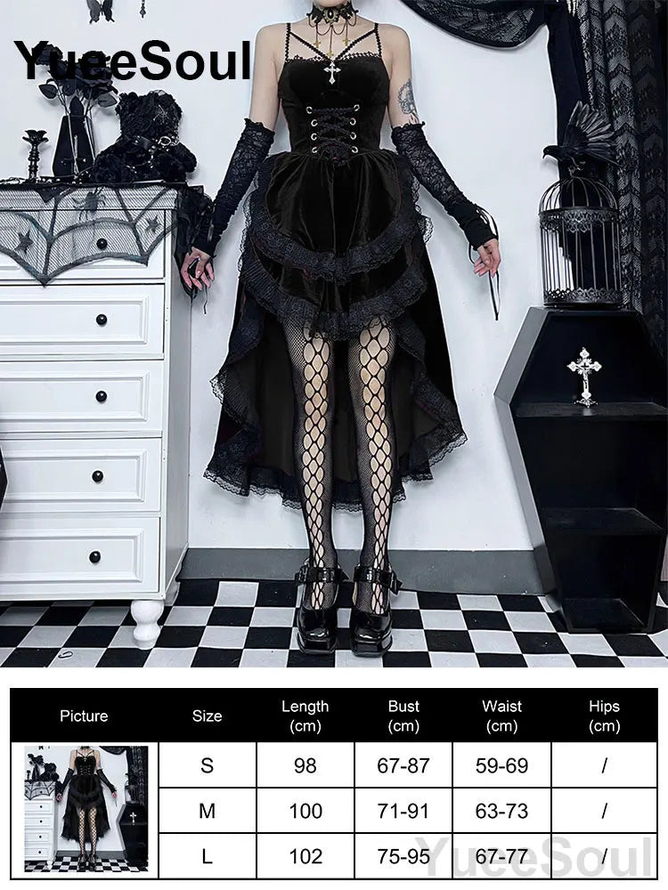 Grunge Gothic Women Dress Lace Trim High Waist Bodycon Mini Dress 2026 New E-girl Vintage Punk Harajuku Lolita Party Clothes