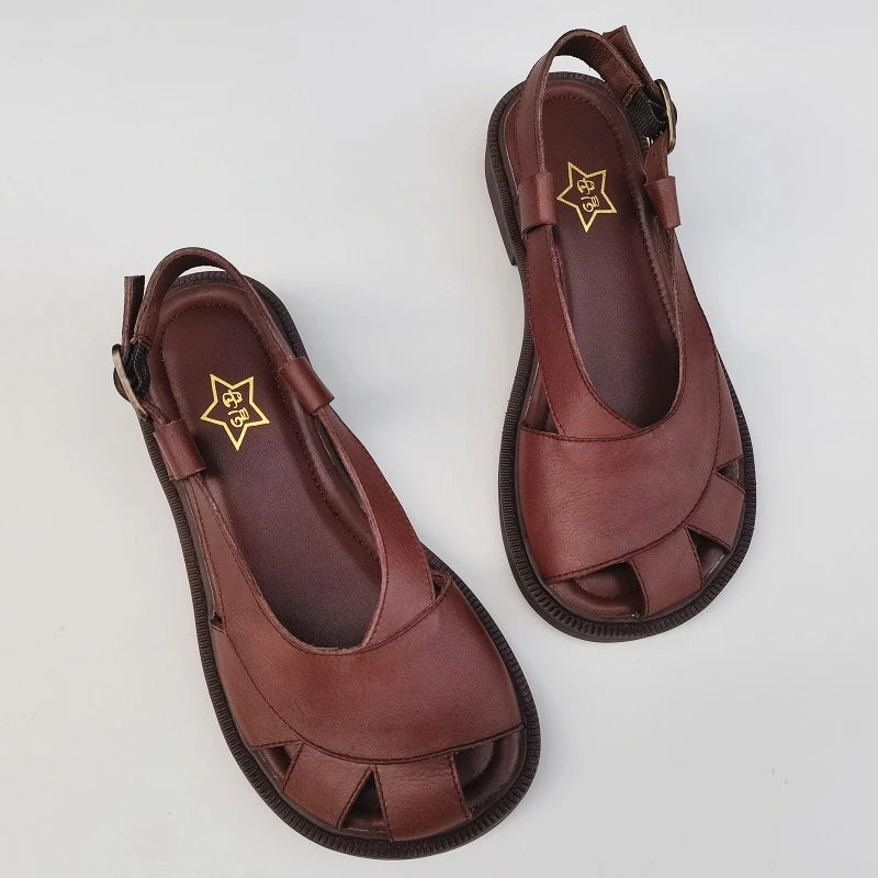 Careaymade-Genuine Leather wide toe big size sandals women's shoes original Handmade single breathable soft sole casual sandals