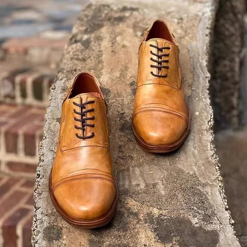 Men's Genuine Leather Oxford Shoes - Vintage Lace-Up Workwear Casual