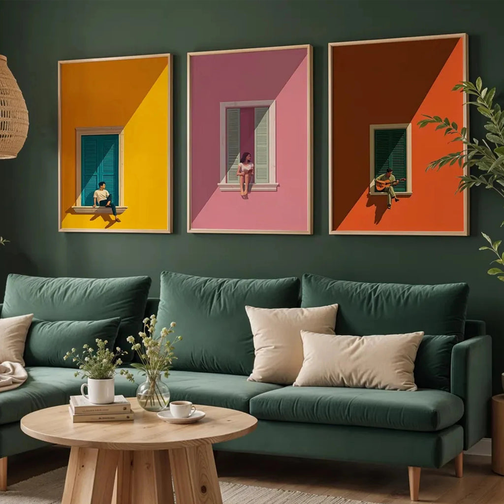 Window Sill Triptych Wall Art - three-panel canvas - modern decor
