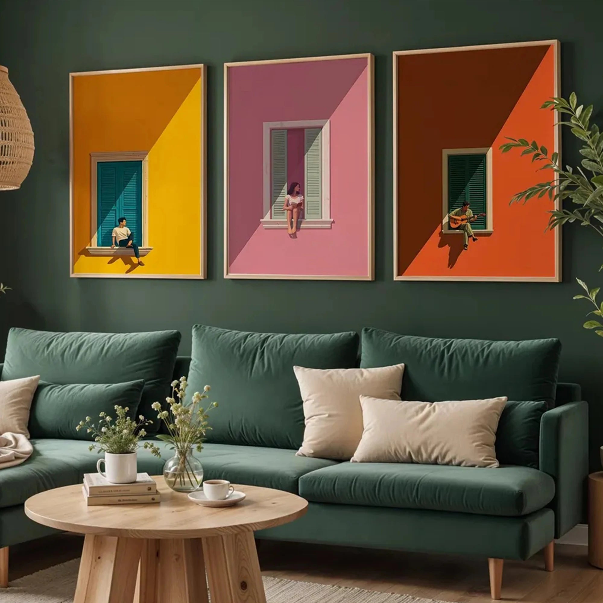 Window Sill Triptych Wall Art - three-panel canvas - modern decor