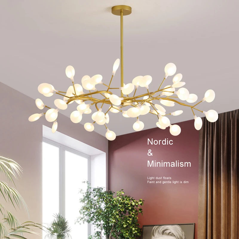 Nordic Firefly LED Chandelier – 9 to 54 Heads, Black or Gold
