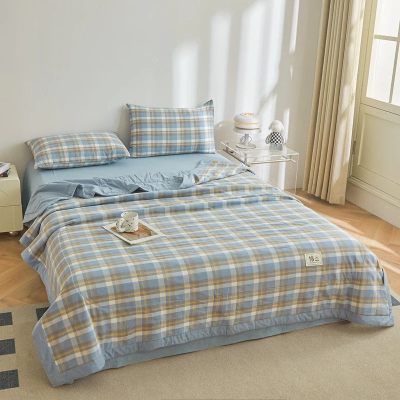 WASHED COTTON SUMMER QUILT - Long-Staple Fill, Plaid Quilting - Soft Nights, 9 Colors