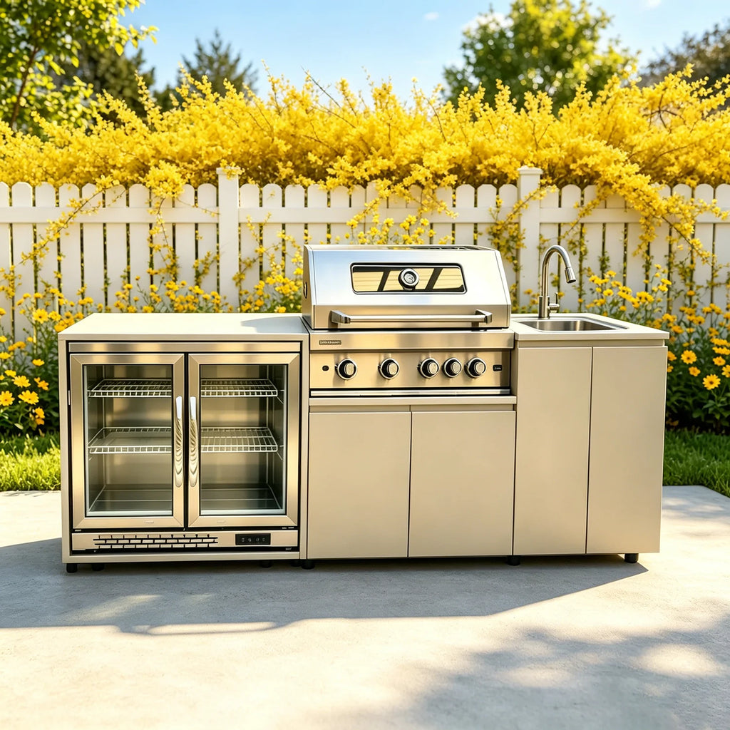 MODULAR OUTDOOR KITCHEN - Grill, Cooktop & Sink - Compact Setup