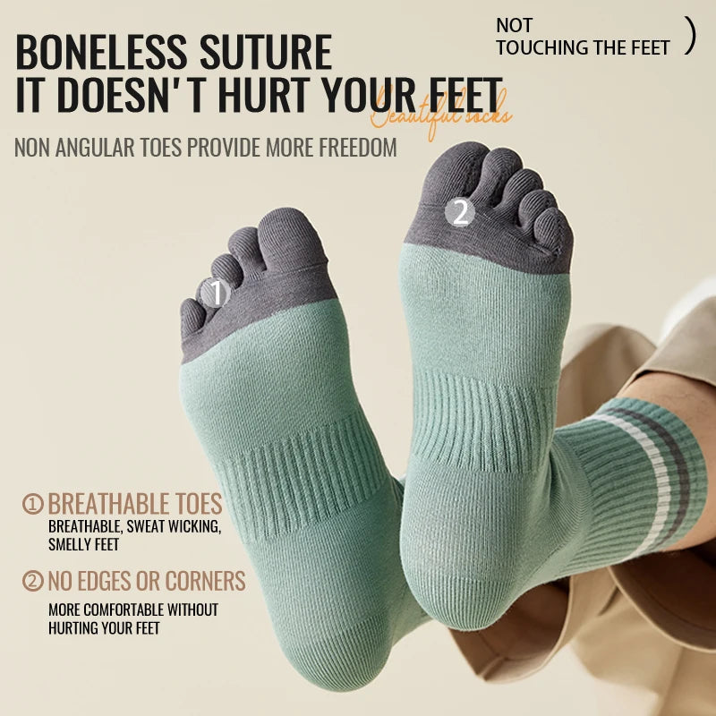 FIVE & FREE - Men's Cotton Five-Finger Socks - Antibacterial Sports Toe Socks