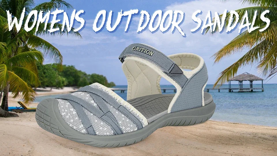 GRITION Women Sandals Casual Outdoor Shoes Closed Toe Flat Heels Elastic Fabric New Fashion 36-41 Ladies Trekking Hiking Sandals