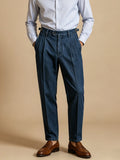 NAPLES PLEAT - Men's Neapolitan Double Pleat High Waist Suit Pants Denim Style - Navy Blue, S–XXL