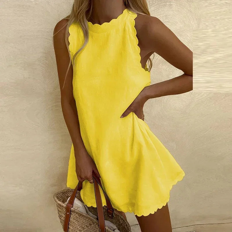 Women Summer Dress Loose Solid Sleeveless Party Mini Dresses For Women Elegant Loose Beach Party Female Dress Vestidos 2023