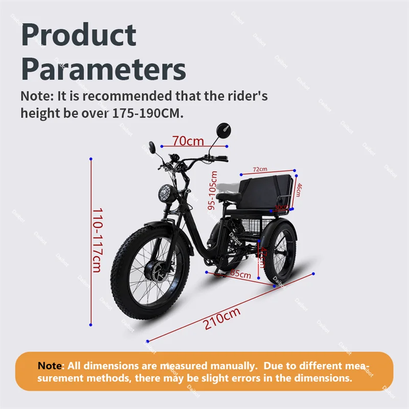 DAIBOT 3-WHEEL E-BIKE - 750W, 40 KM Range - Passenger Cruiser