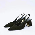 Fashion Block Heel Slingbacks Women 2025 Summer Pointed Toe Pumps Elegant Office Ladies High Heels Women's Comfortable Sandals