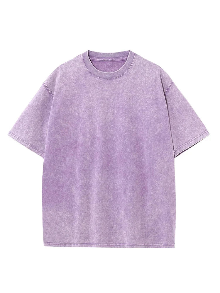 2026 Summer Washed T-Shirts 230G Heavy Cotton Vintage Faded Color Plus Size Unisex Basic Tee Short Sleeve Loose Workout Tops
