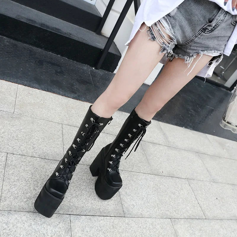 Extreme High Heel Punk Knee-High Boots – Thick Platform